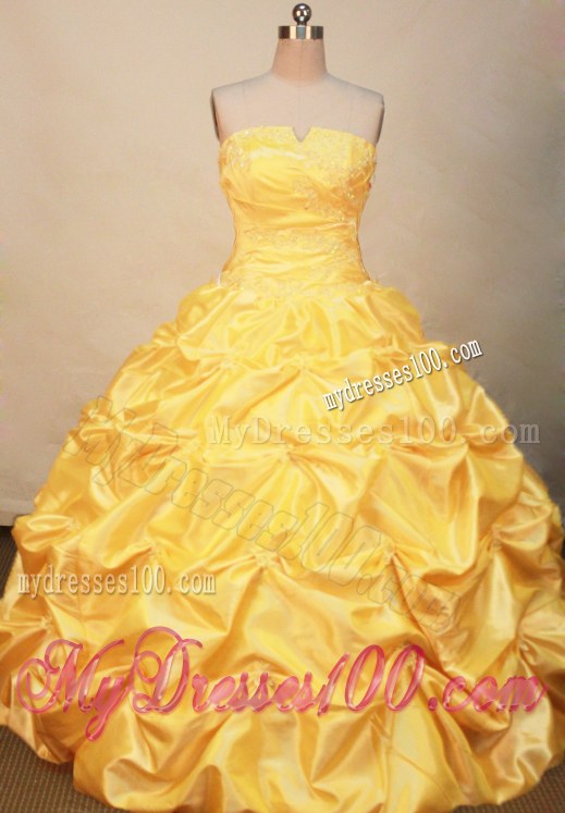 Shinning Appliqued Yellow Bodice Sweet 16 Quinceanera Dress